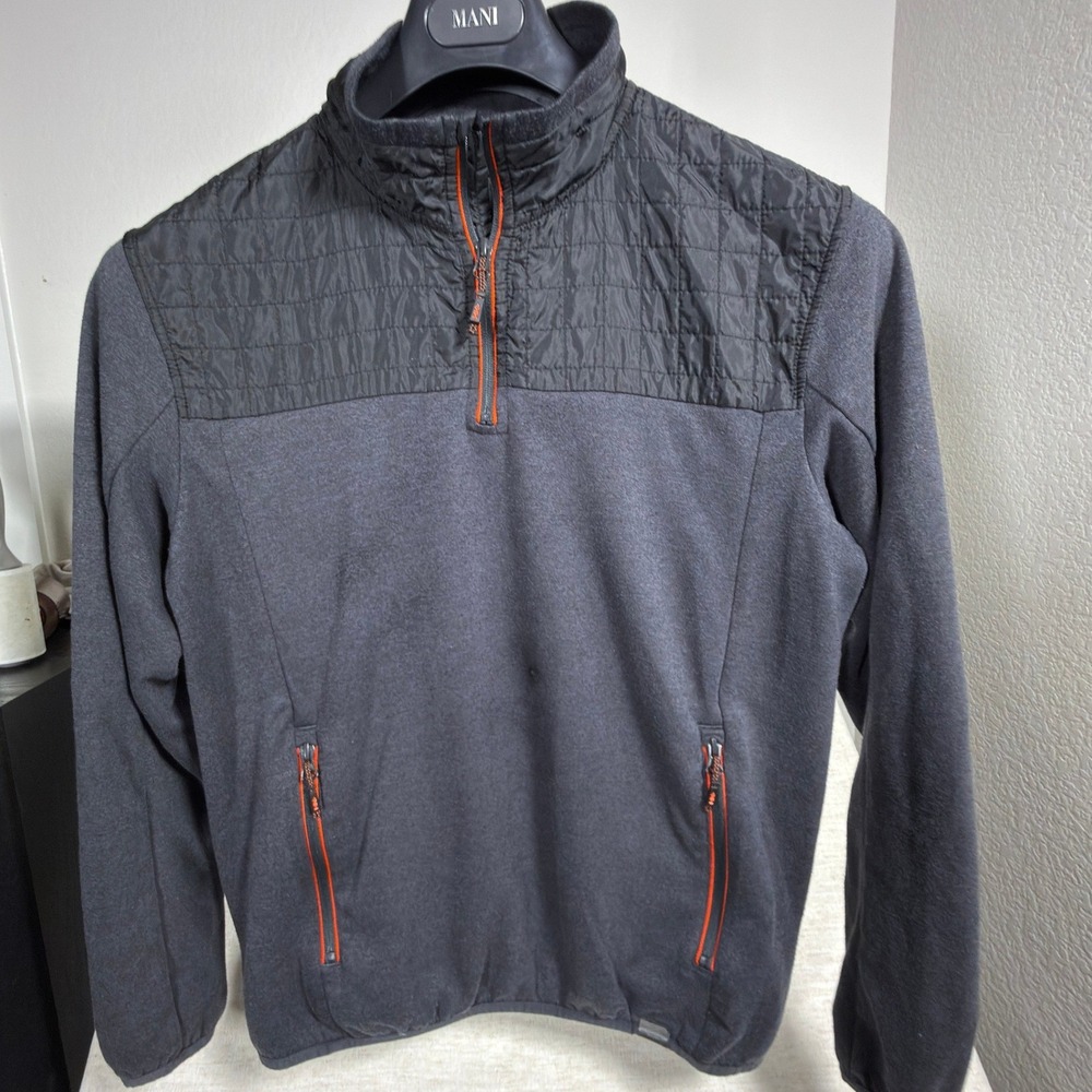 Hawke & Co Pullover Mens Small Quilted Hybrid Fleece Gray Solid Regular HSW1956